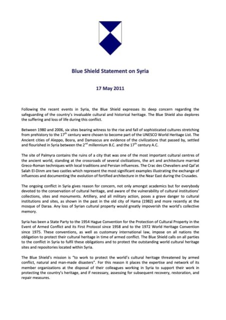 Blue Shield Verlautbarung zur Situation in Syrien (2011)